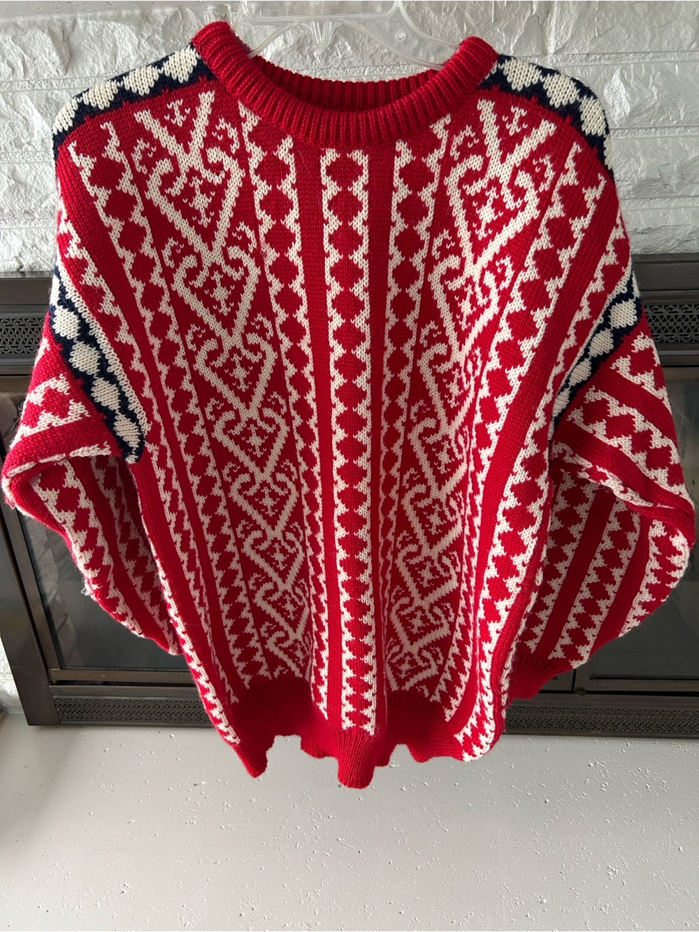 Dale of Norway Red & White 100% Wool Fair Isle Crewneck Nordic Sweater, Size XL